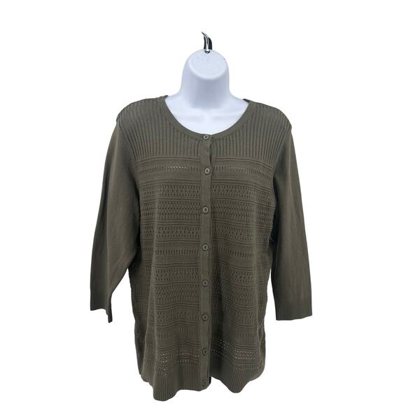 Christopher & Banks Button Up Sweater Cardigan Women's L Green 3/4 Sleeves Knit - Picture 1 of 7